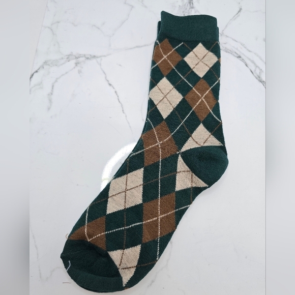 Bohemian | Argyle hunter green brown maximalist print preppy tube socks - Picture 6 of 7